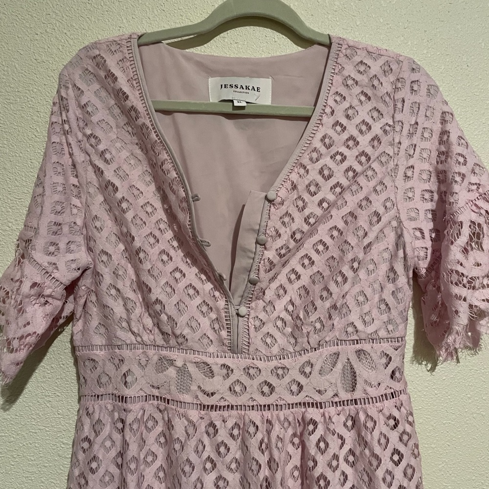 Woman’s size XL lavender eyelet floor length JessaKae dress.